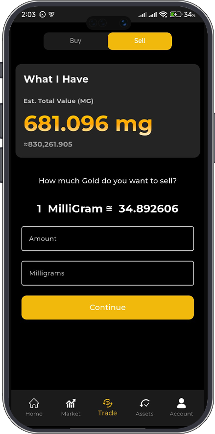 Navigate to Sell Gold Section